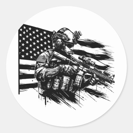 Militaire soldaat Amerikaanse vlag Patriottische k Ronde Sticker (Voorkant)
