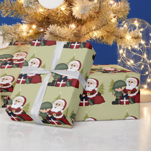 Militaire soldaat en kerstman kerstgebruik cadeaupapier