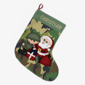Militaire Soldaat en Santa Claus Gepersonaliseerd Grote Kerstsok (Voorkant (Hangend))