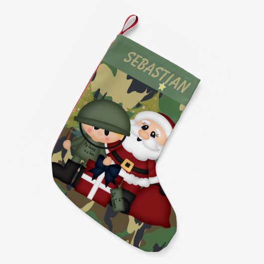 Militaire Soldaat en Santa Claus Gepersonaliseerd Kleine Kerstsok (Voorkant (Hangend))