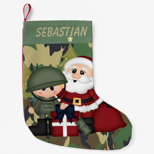 Militaire Soldaat en Santa Claus Gepersonaliseerd Kleine Kerstsok (Voorkant)