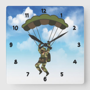 Militaire soldaat/Paratrooper met wolken Vierkante Klok