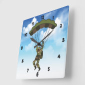 Militaire soldaat/Paratrooper met wolken Vierkante Klok (Hoek)