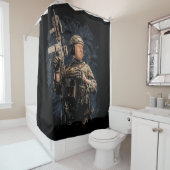 Militaire soldaat Trump klaar om een of andere dem Douchegordijn (In situ)