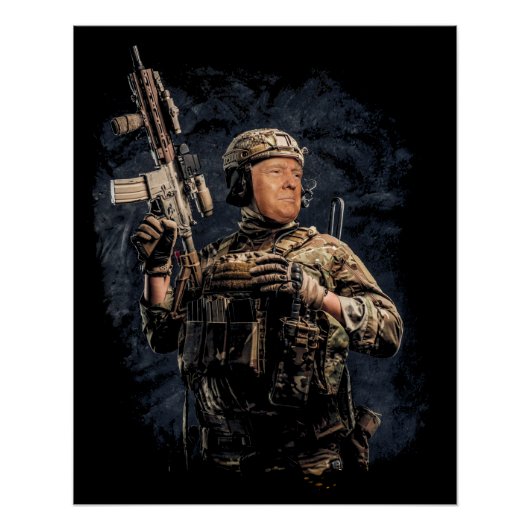 Militaire soldaat Trump klaar om een of andere dem Perfect Poster (Voorkant)