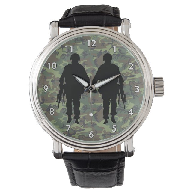 Militaire soldaat/Warrior Silhouette met Camo Horloge (Voorkant)