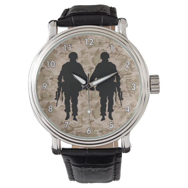 Militaire soldaat/Warrior Silhouette met Camo Horloge (Voorkant)