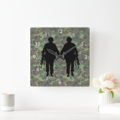 Militaire soldaat/Warrior Silhouette met Camo Vierkante Klok (Huis)