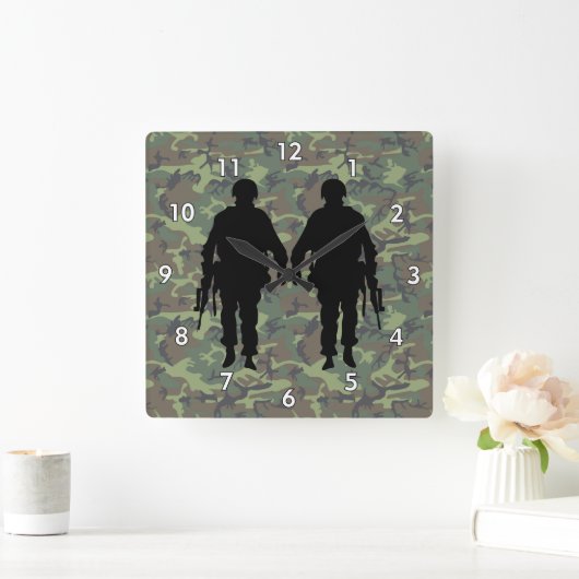 Militaire soldaat/Warrior Silhouette met Camo Vierkante Klok (Huis)