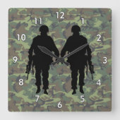 Militaire soldaat/Warrior Silhouette met Camo Vierkante Klok (Voorkant)
