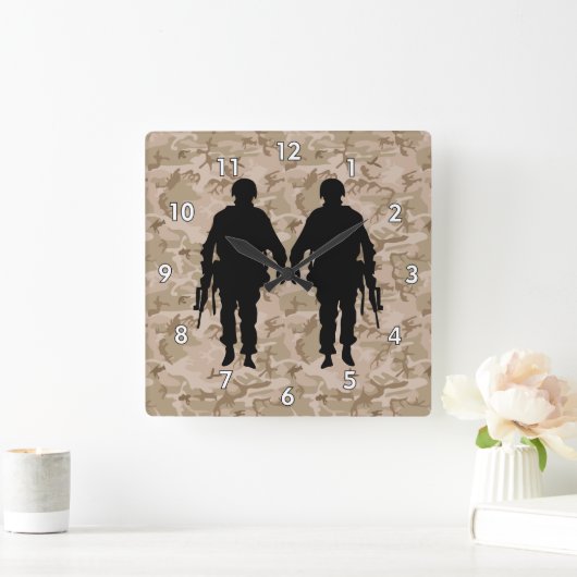 Militaire soldaat/Warrior Silhouette met Camo Vierkante Klok (Huis)