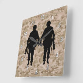 Militaire soldaat/Warrior Silhouette met Camo Vierkante Klok (Hoek)