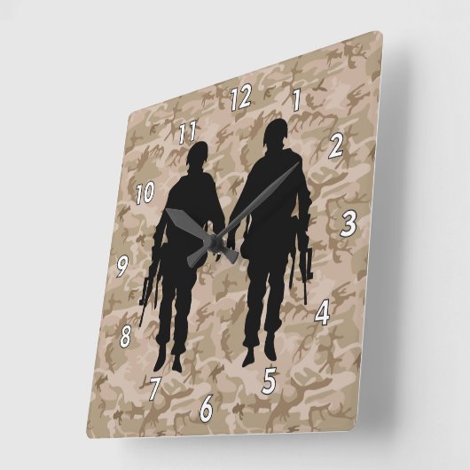 Militaire soldaat/Warrior Silhouette met Camo Vierkante Klok (Hoek)