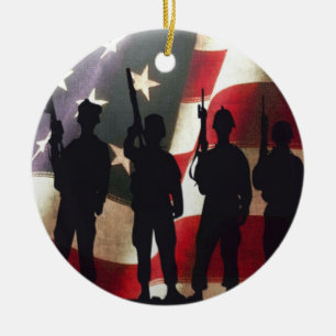 Militaire soldaten Silhouette Patriotic Flag Keramisch Ornament