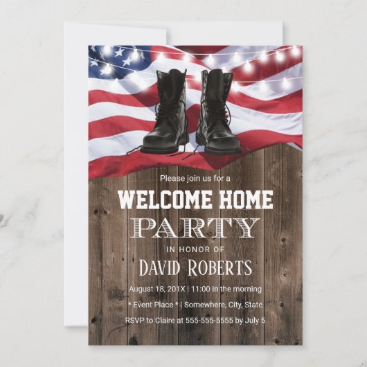 Militaire Solider Homecoming Party Rustic USA Flag Kaart (Voorkant)