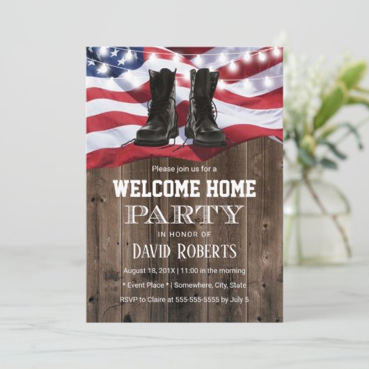 Militaire Solider Homecoming Party Rustic USA Flag Kaart (Staand voorkant)