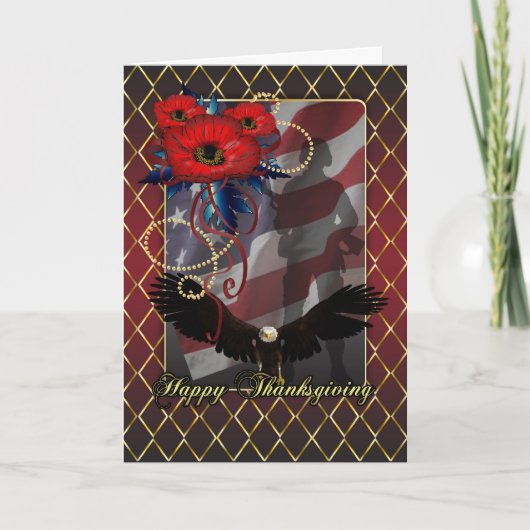Militaire Thanksgiving Kaart - Poppies Soldier USA (Voorkant)