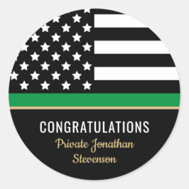 Militaire Thin Green Line American Flag Congrates Ronde Sticker