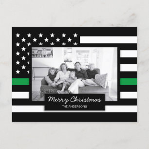 Militaire Thin Green Line American Flag Foto Feestdagenkaart