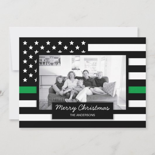 Militaire Thin Green Line American Flag Photo Card Feestdagenkaart (Voorkant)