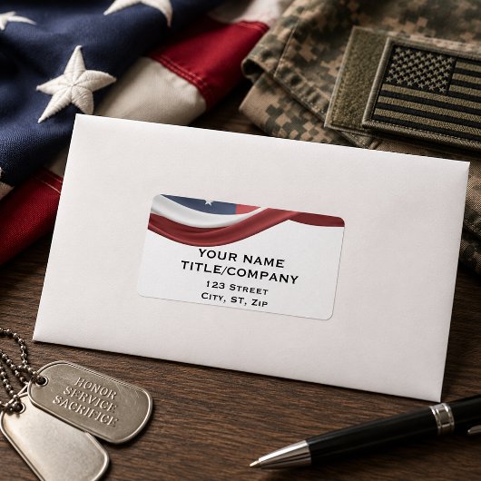 MILITAIRE TROTS Gegolfde Amerikaanse bedrijfsnaam Etiket