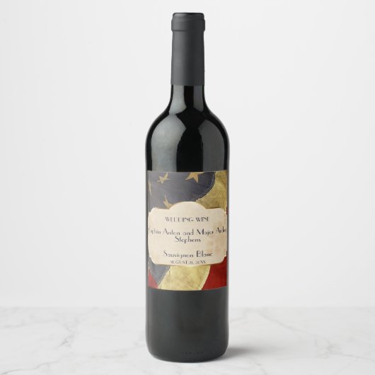 Militaire Trouwwijn Patriottische Vlag Wijn Etiket (Voorkant)