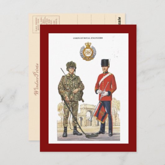 militaire uniformen, Royal Engineers Briefkaart (Voorkant / Achterkant)