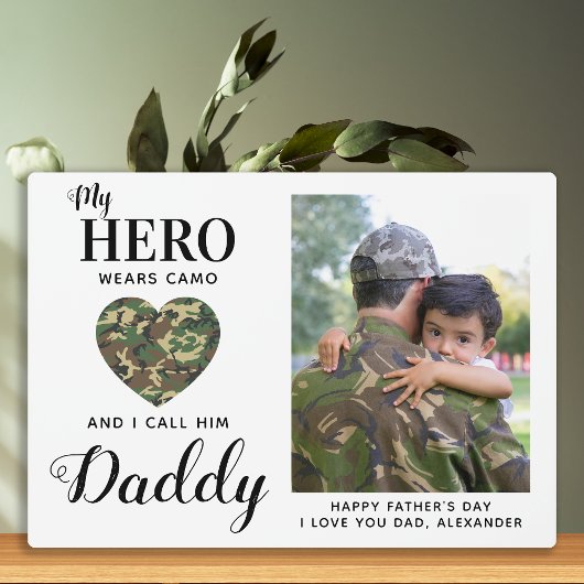 Militaire vader Mijn Hero draagt Camo Fathers Dag  Fotoplaat