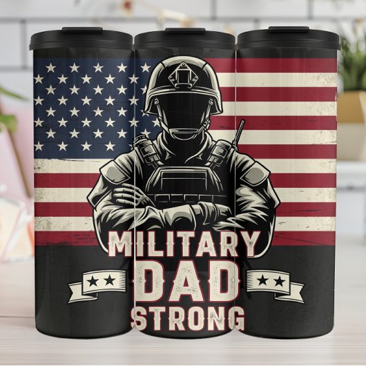 Militaire vader: sterk, vlag, heldhaftig thermosbeker
