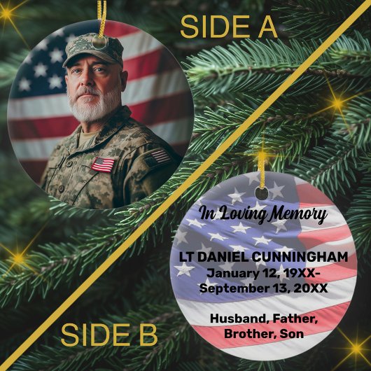 Militaire Veteraan Memorial Custom Foto en Tekst Keramisch Ornament