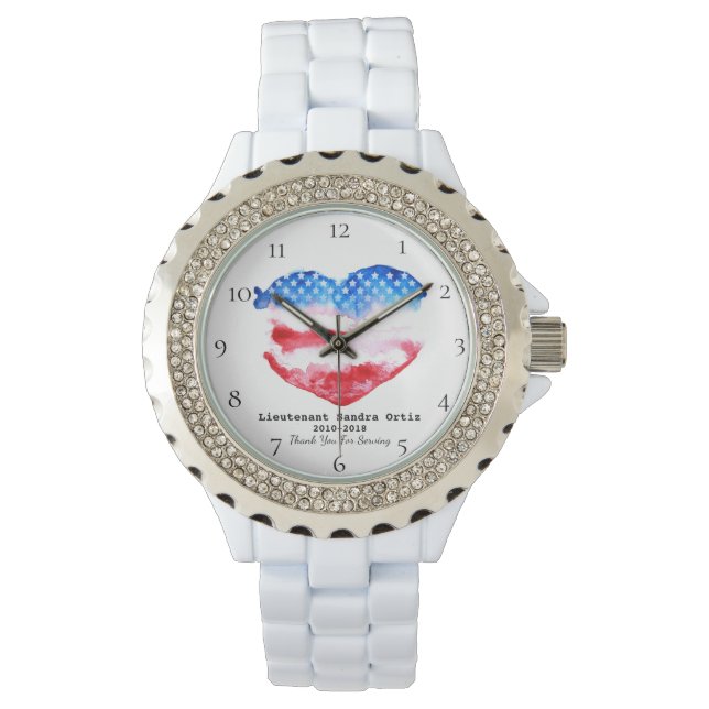 *~* Militaire Veteraan Moeder Rood Wit Blauw Hart  Horloge (Voorkant)