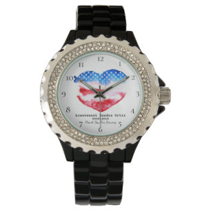 *~* Militaire Veteraan Rode Witte Blauwe Hart Vlag Horloge