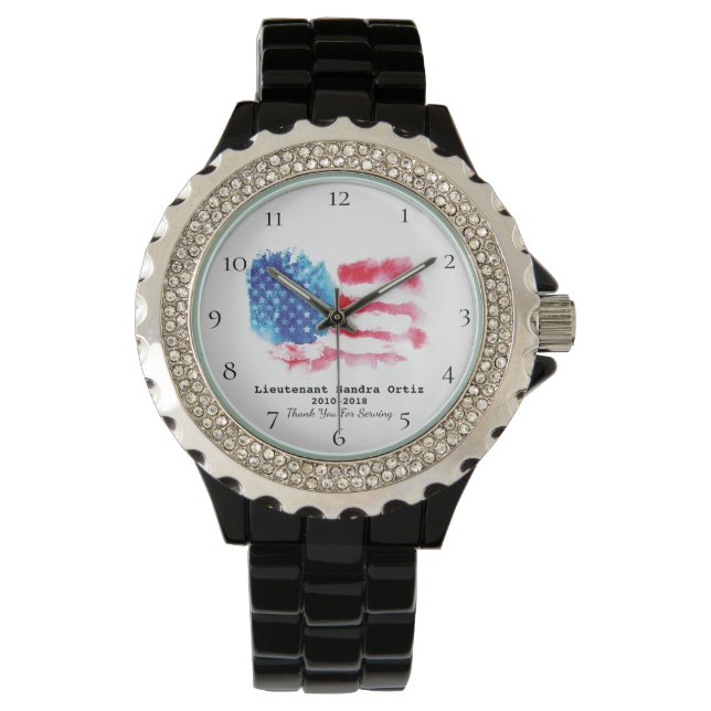*~* Militaire Veteraan Rood Wit Blauw US Flag Lady Horloge (Voorkant)