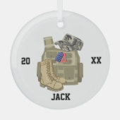 Militaire Veteraan Soldaat, USA Dog Label, Kerst Glas Ornament (Voorkant)