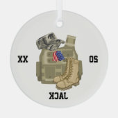 Militaire Veteraan Soldaat, USA Dog Label, Kerst Glas Ornament (Achterkant)