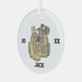 Militaire Veteraan Soldaat, USA Dog Label, Kerst Glas Ornament (Voorkant links)