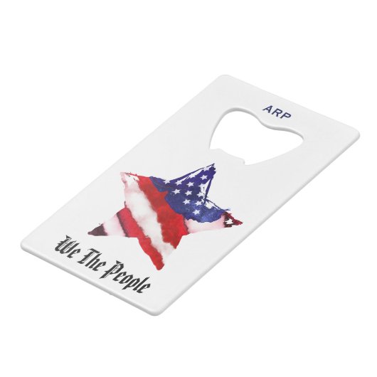 ** Militaire Veteraan Star Flag Rood Wit Blauw Creditkaart Flessenopener (Achterkant Gekanteld)