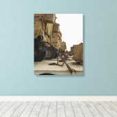 Militaire voertuigen zijn vergrendeld op een vrach canvas afdruk (Insitu (Houten vloer))