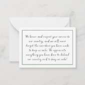 Militaire waardering van de dun groene lijn vlag notitiekaartje (Achterkant)