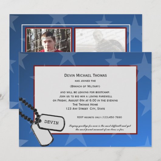 Militaire weg partij blauw en rood kaart (Voorkant / Achterkant)