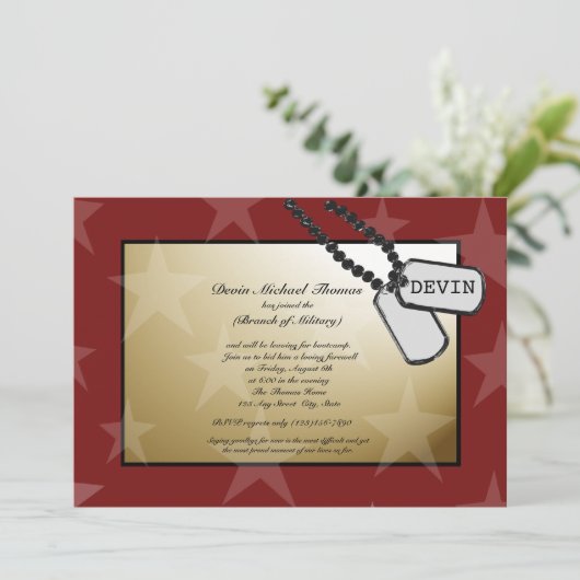 Militaire weg partij goud en rood kaart (Staand voorkant)