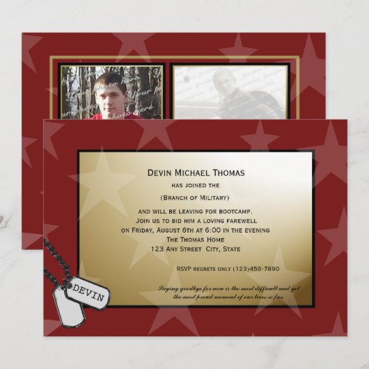 Militaire weg partij goud en rood kaart (Voorkant / Achterkant)