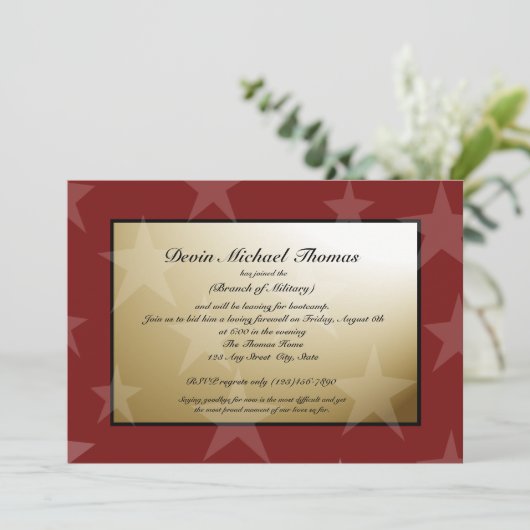 Militaire weg partij goud en rood kaart (Staand voorkant)