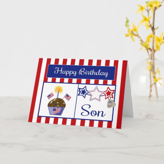 Militaire zoon Verjaardag Kaart (Gele Bloem)