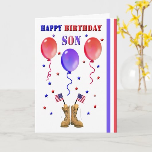 Militaire zoon Verjaardag Kaart (Gele Bloem)
