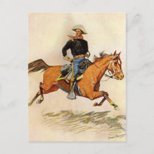  militairen, Cavalerie Officier Remington Briefkaart
