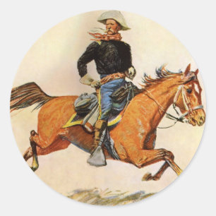  militairen, Cavalerie Officier Remington Ronde Sticker