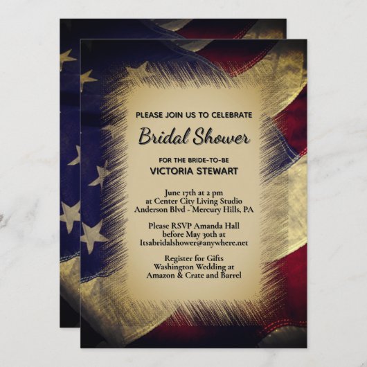 Military American Flag Bridal Shower Invitation Kaart (Voorkant / Achterkant)