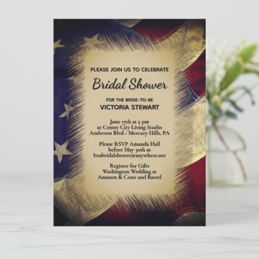 Military American Flag Bridal Shower Invitation Kaart (Staand voorkant)