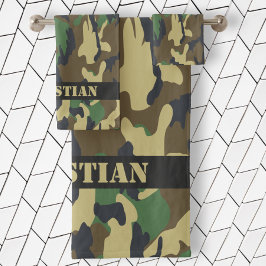 Military Green Camouflaged Pattern Personalized Bad Handdoek